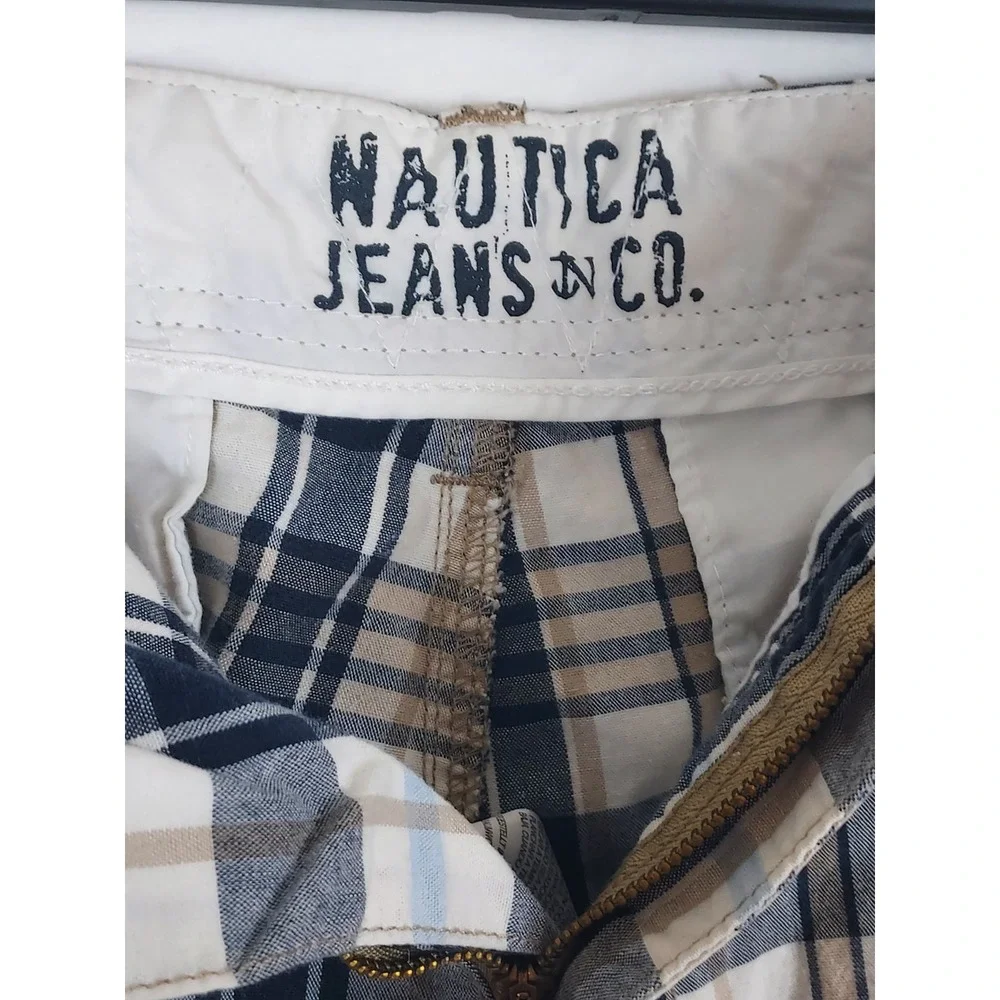 Nautica‎ Mens 33 Shorts Blue Plaid Cotton Flat Front